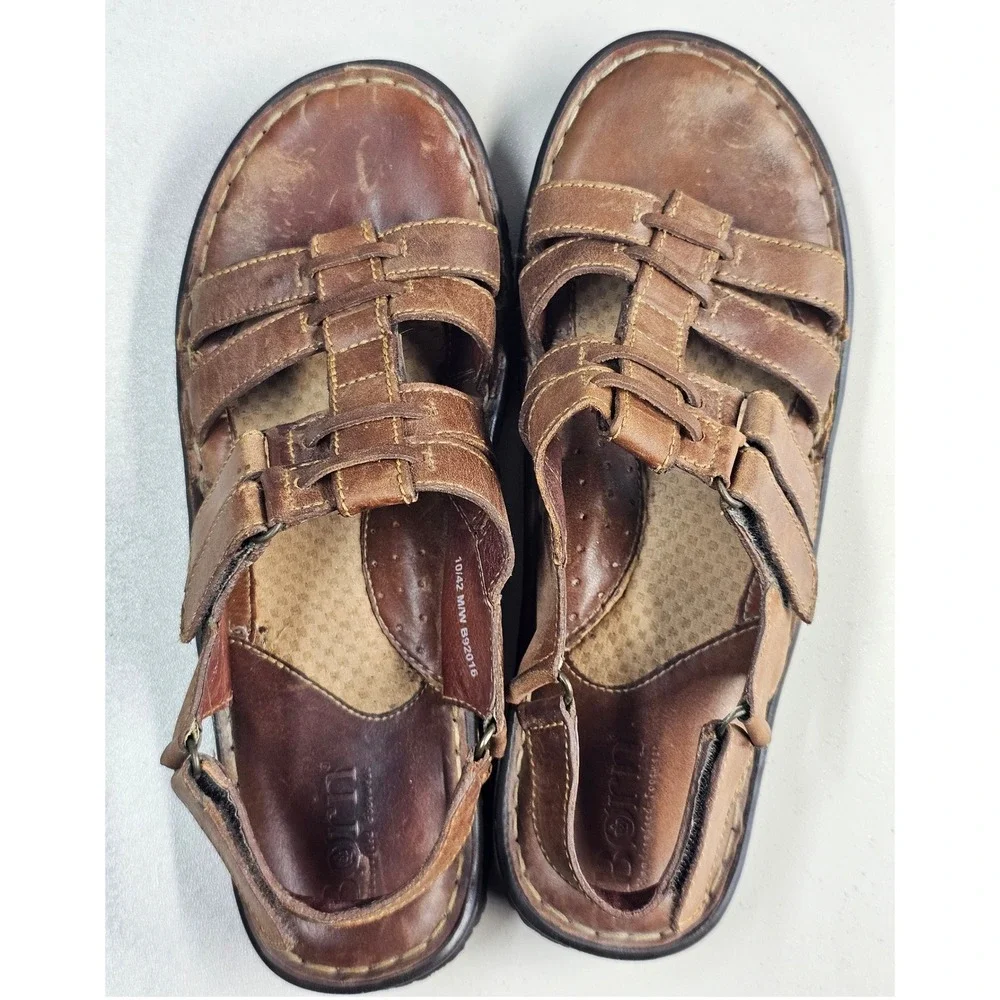 Born Mens Brown Leather Fisherman Sandals B92016 Size 10 Handcrafted Mexico